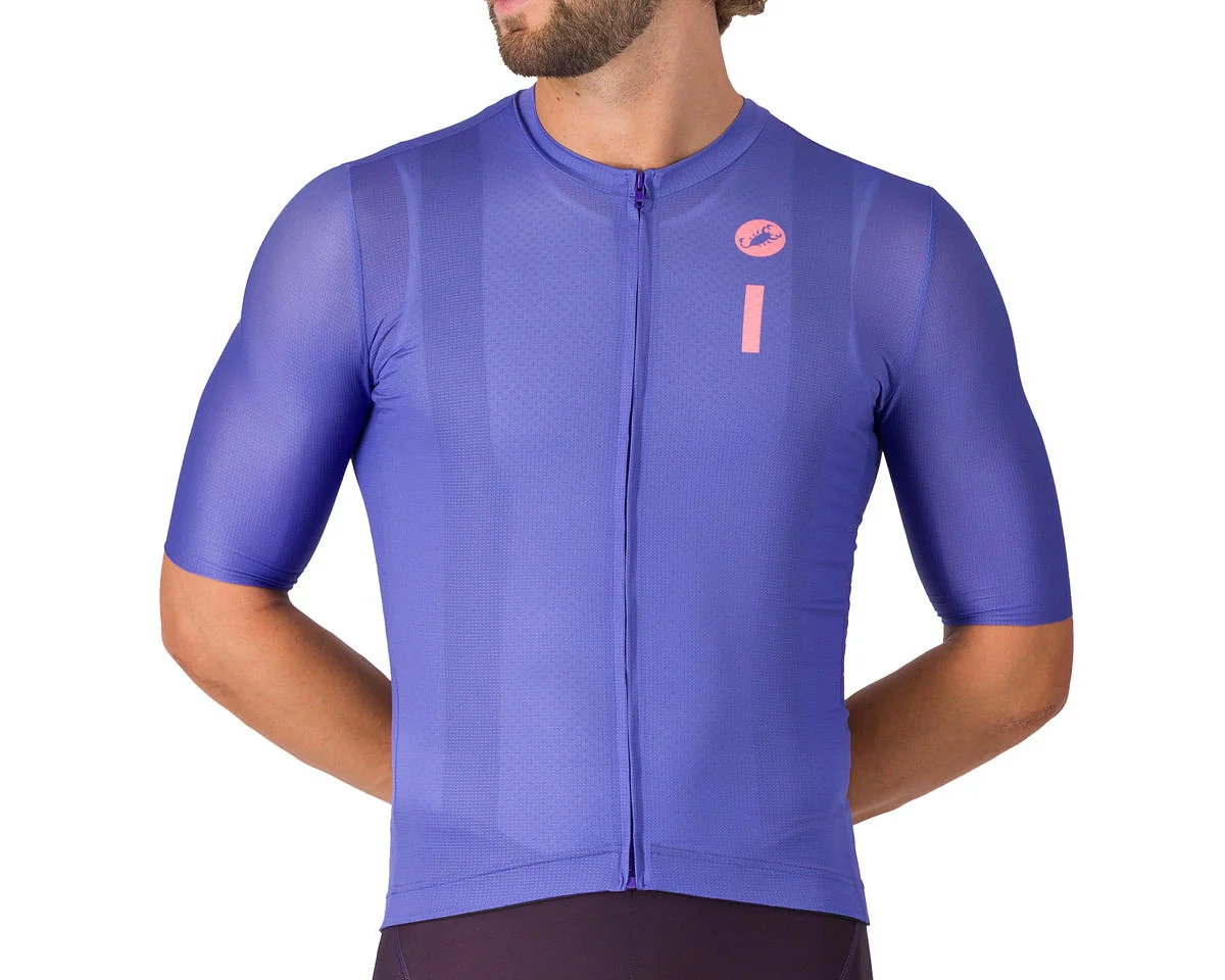 Castelli Drittone Logo Short Sleeve Jersey (Ultraviolet/Rosa Giro) (XL)